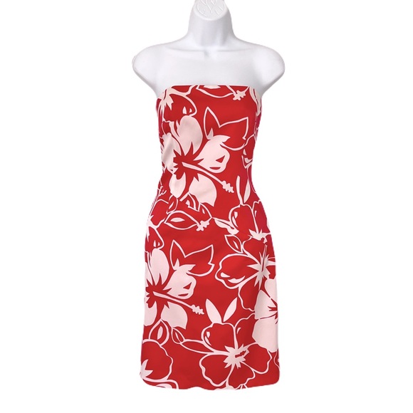 David Meister 100% Silk Pink & White Tropical Floral Strapless Dress, Size 4 - Picture 1 of 4